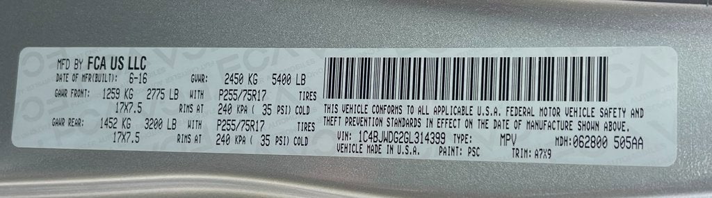 2016 Jeep Wrangler Unlimited Sport