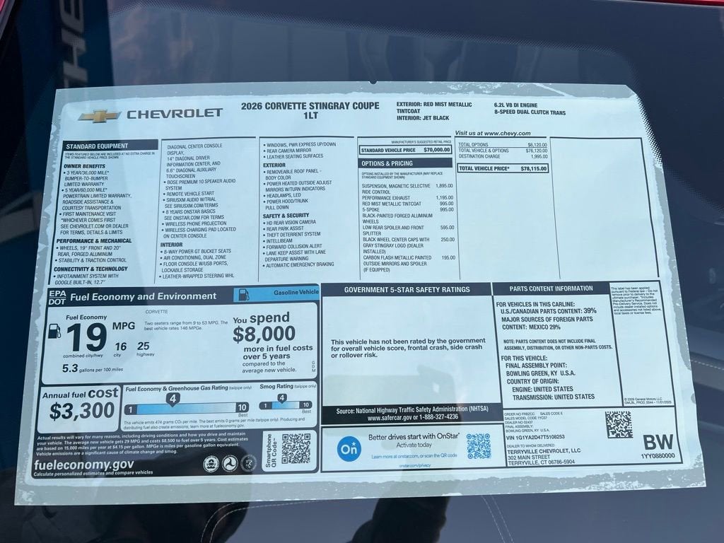 2026 Chevrolet Corvette Stingray 1LT