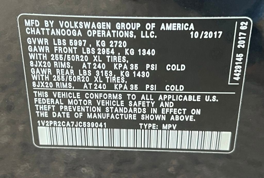 2018 Volkswagen Atlas 3.6L V6 SE w/Technology