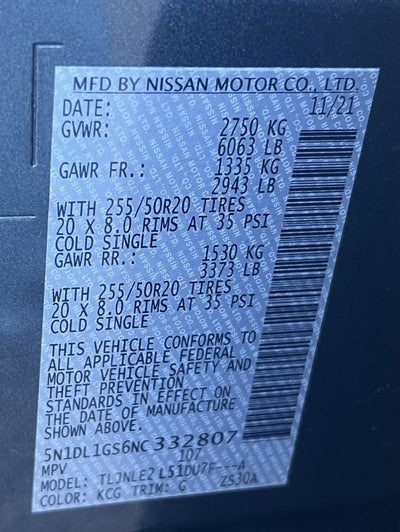 2022 INFINITI QX60 SENSORY